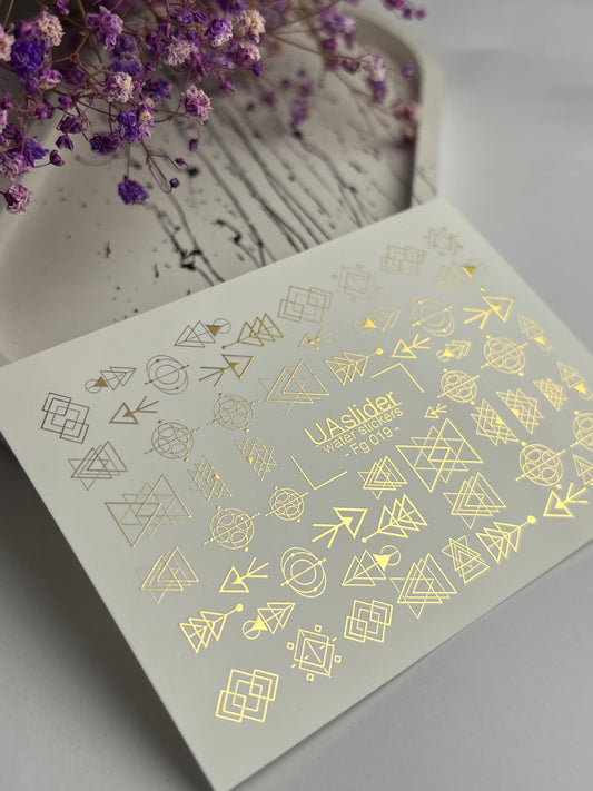 FG-019 Nail Decal Gold FOIL/ Gold Geometric Arrows /Sacred Shapes/ Abstract/ Modern/ Nail Art/ Nail Water Decals