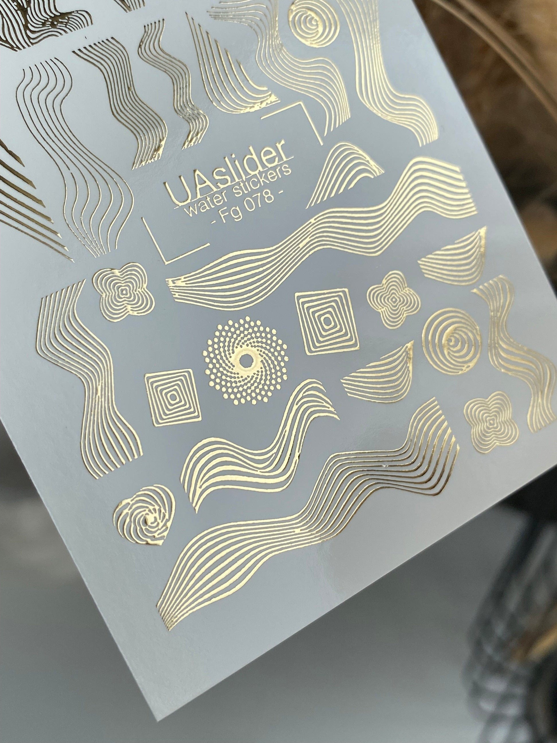 UA Slider 2D Nail Decal FG-078 Nail Decal Gold FOIL/ Wavy / Line Art / Optical Patterns / Nail Art / Water Nail Decals