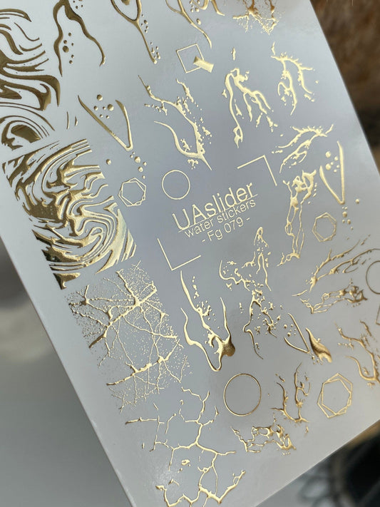 UA Slider 2D Nail Decal FG-079 Nail Decal Gold FOIL/ Abstract Drip/ Marble/ Crackle Art / Nail Art/ Nail Water Decals