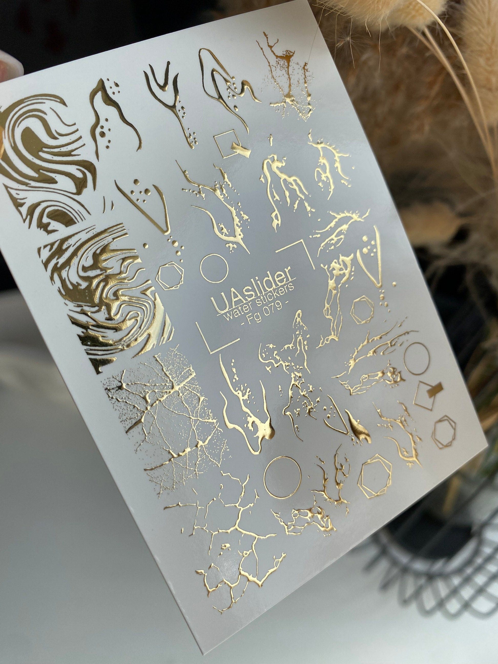 UA Slider 2D Nail Decal FG-079 Nail Decal Gold FOIL/ Abstract Drip/ Marble/ Crackle Art / Nail Art/ Nail Water Decals