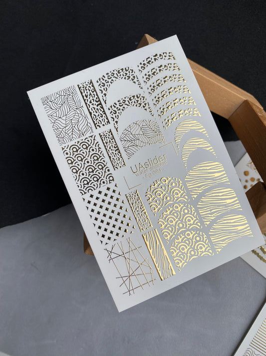 UA Slider 2D Nail Decal FG-084 Nail Decal Gold FOIL/ Geometric /Abstract /Pattern Fills/ Nail Art/ Nail Water Decals