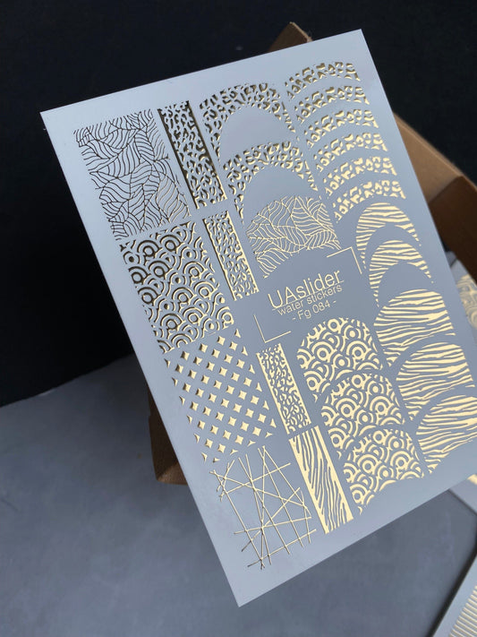 UA Slider 2D Nail Decal FG-084 Nail Decal Gold FOIL/ Geometric /Abstract /Pattern Fills/ Nail Art/ Nail Water Decals