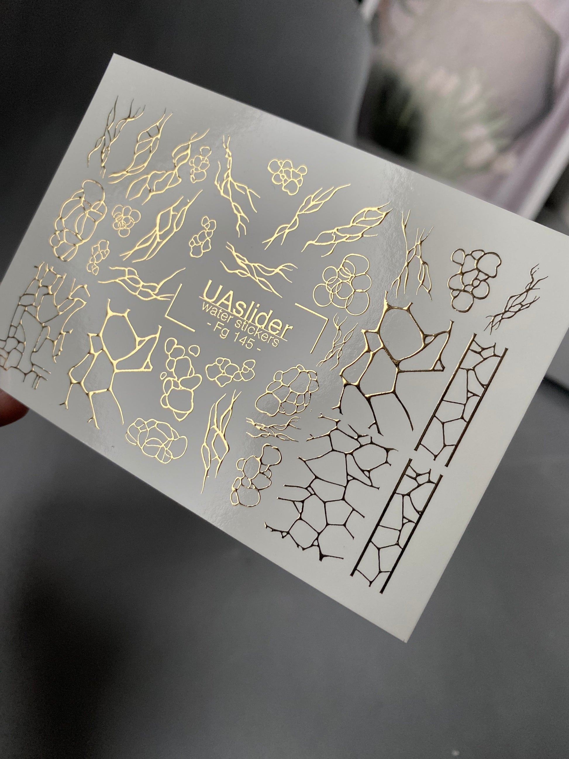 UA Slider 2D Nail Decal FG-145 Nail Decal Gold FOIL/ Abstract / Bubble Crack/ Nail Art/ Nail Water Decals