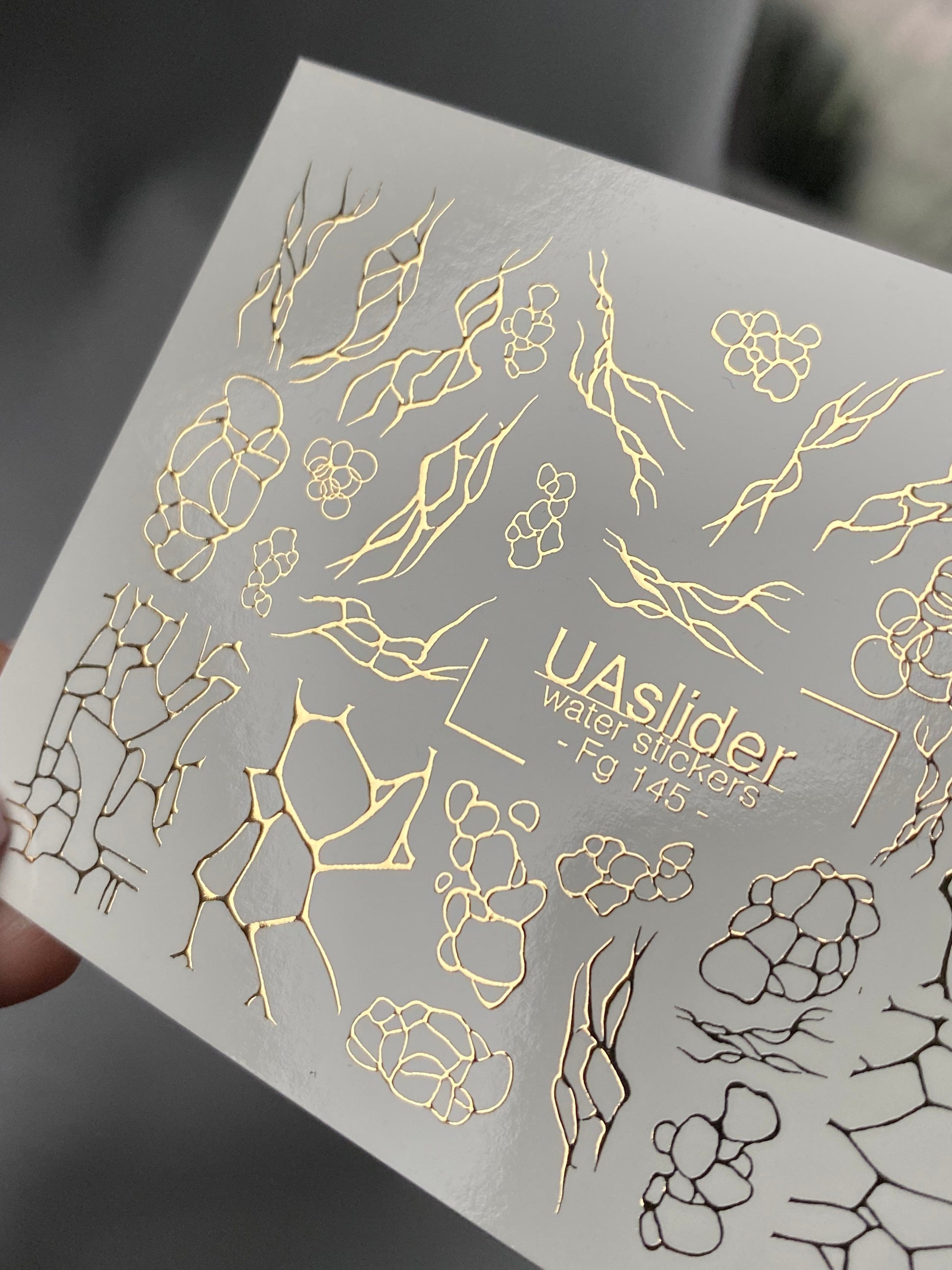 UA Slider 2D Nail Decal FG-145 Nail Decal Gold FOIL/ Abstract / Bubble Crack/ Nail Art/ Nail Water Decals