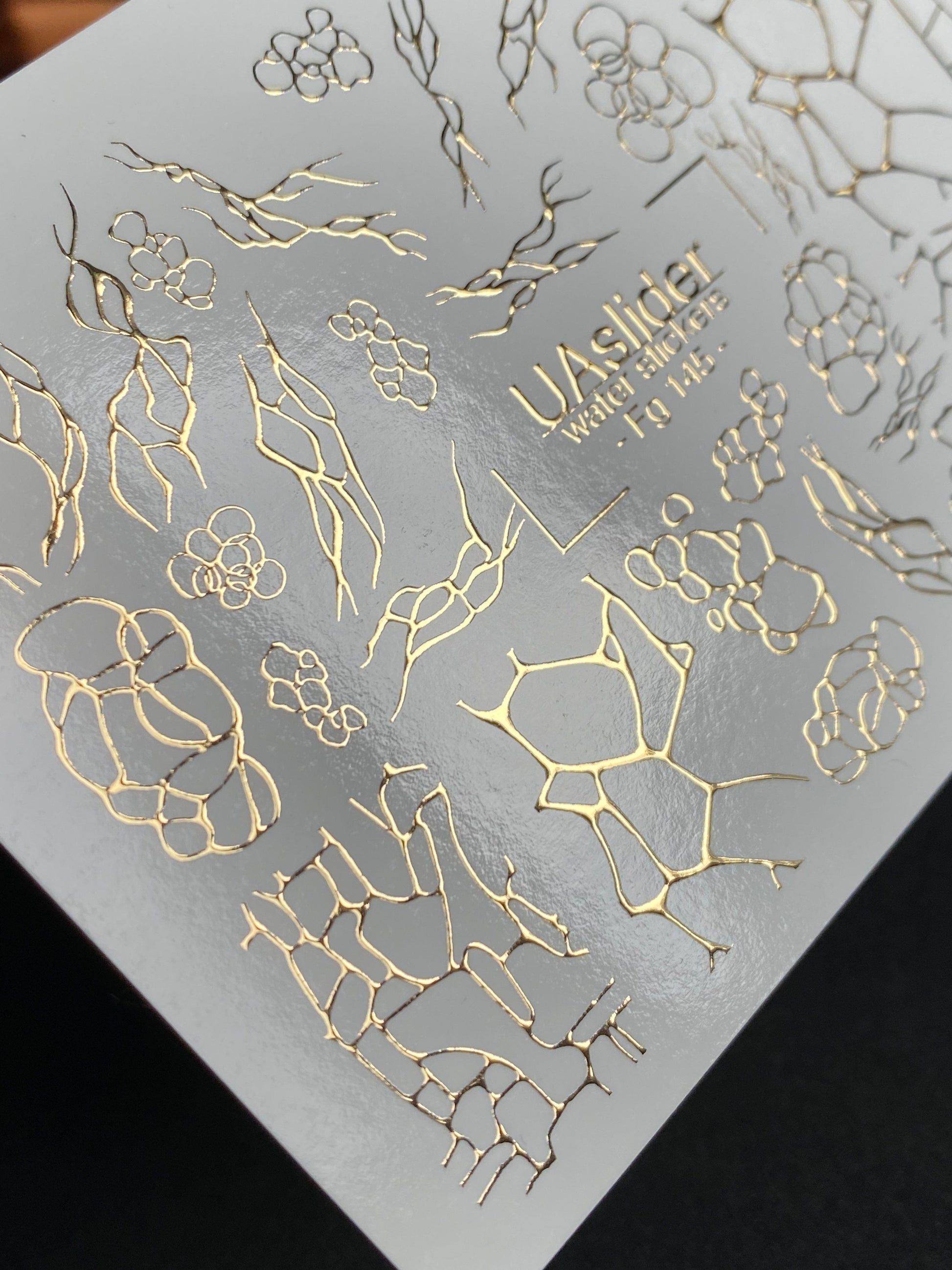 UA Slider 2D Nail Decal FG-145 Nail Decal Gold FOIL/ Abstract / Bubble Crack/ Nail Art/ Nail Water Decals