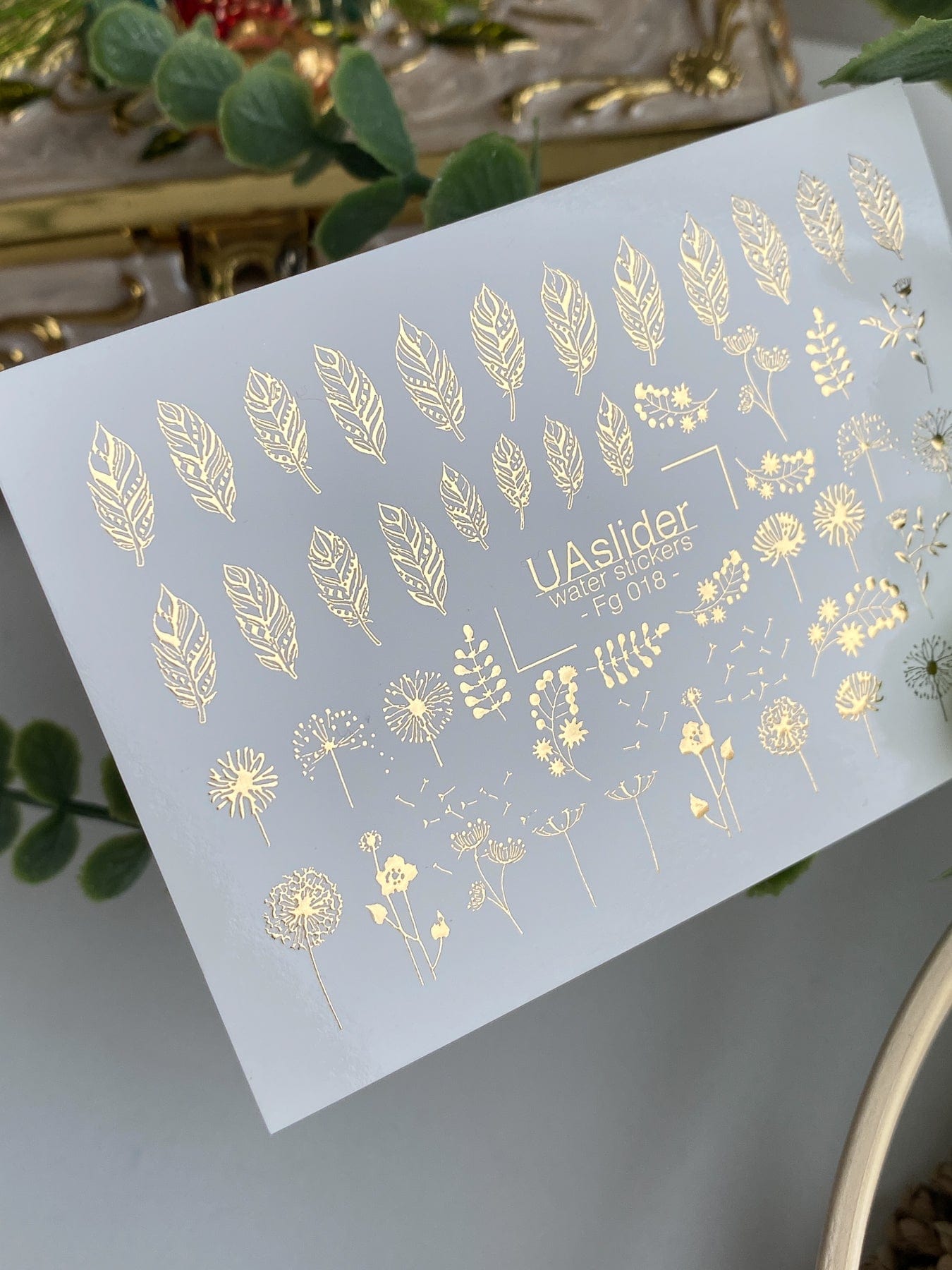 UA Slider 2D Nail Decal Gold Foil Nail Water Decal / Leaves / Dandelion Flower