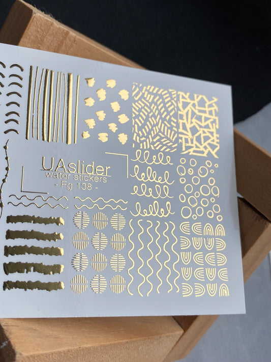 UA Slider 2D Nail Decal Gold Foil Nail Decal – Luxury Shapes & Wavy Line Accents