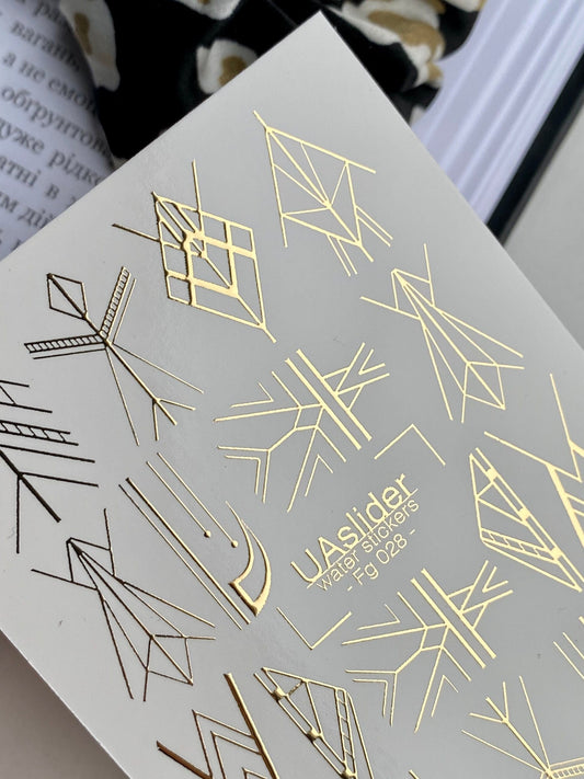 UA Slider 2D Nail Decal FG-028 Nail Decal Gold FOIL/ Geometric /Abstract/ Gold Shapes/ Futuristic /Line Art/ Minimalist/  Nail Stickers/ Nail Art/ Nail Water Decals