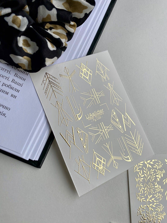 UA Slider 2D Nail Decal FG-028 Nail Decal Gold FOIL/ Geometric /Abstract/ Gold Shapes/ Futuristic /Line Art/ Minimalist/  Nail Stickers/ Nail Art/ Nail Water Decals