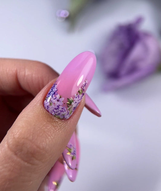 UA Slider 2D Nail Decal CF-487 Spring Gold Foil Nail Water Decal / Lilac Flower / Spring Nails / Purple Floral Moons / Botanical Clusters/French Tips