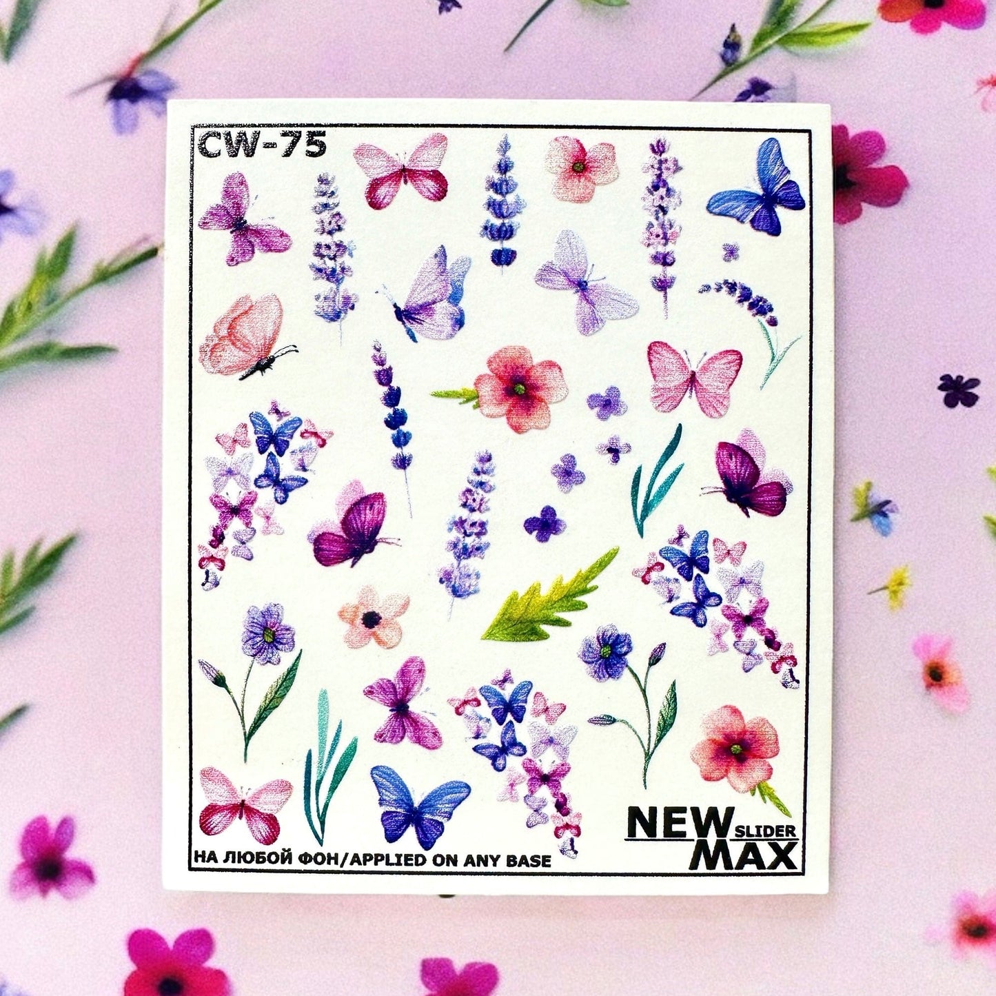 New Max 2D Nail Decal CW-75 / Nail Decal 2D/ Pink and Purple Butterflies