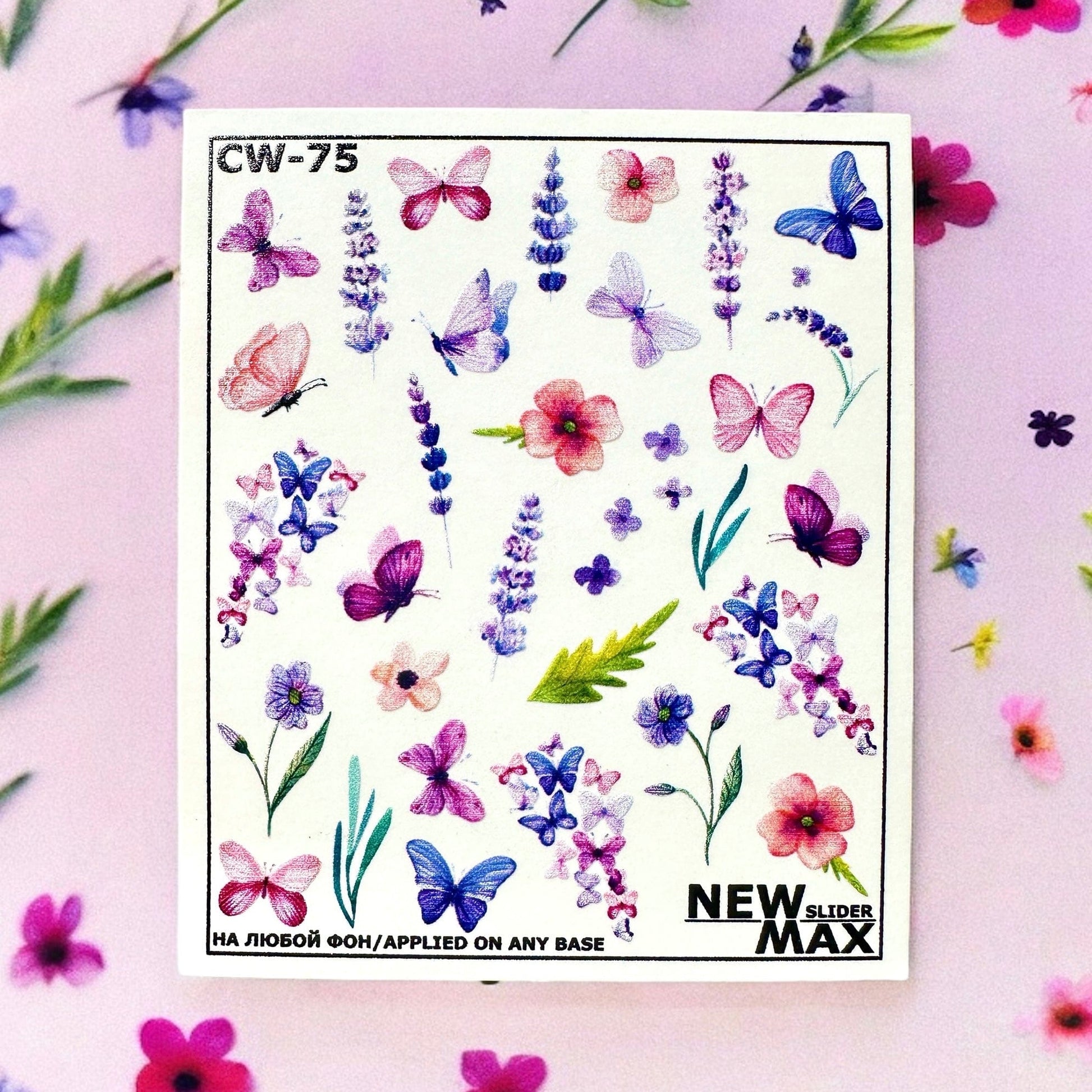 New Max 2D Nail Decal CW-75 / Nail Decal 2D/ Pink and Purple Butterflies