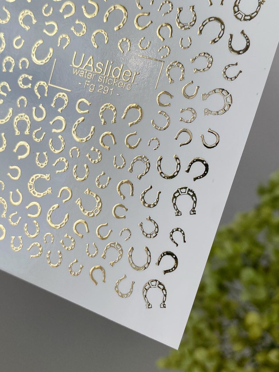 UA Slider 2D Nail Decal FG-291 Gold Horseshoe Nail Decals – Metallic Foil Lucky Horseshoe Nail Art