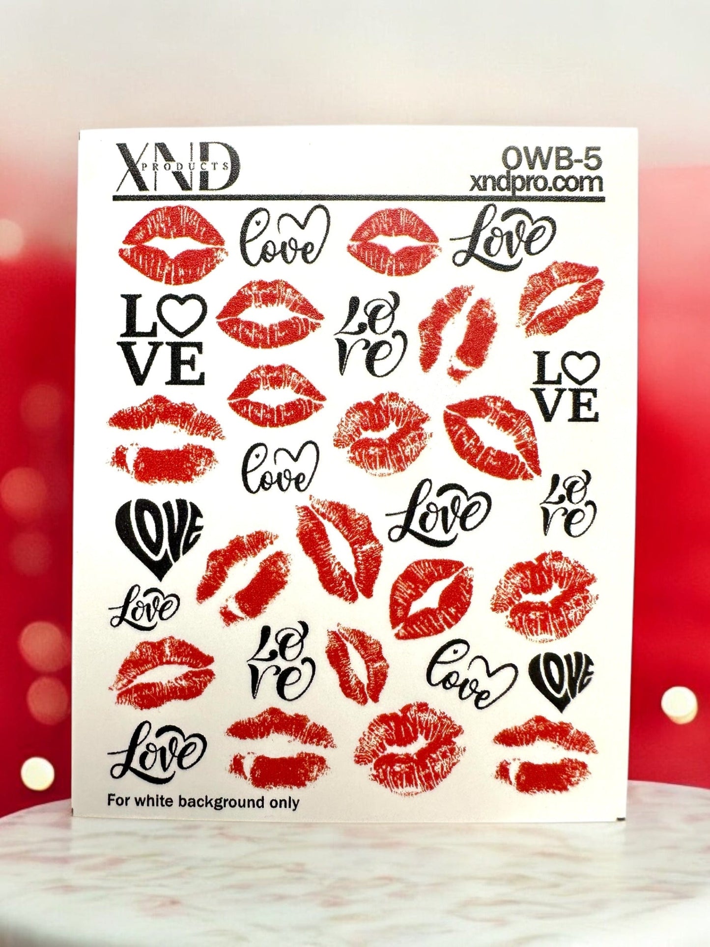 XND Products 2D Nail Decal OWB-5 Water Decal Red Lipstick Kiss, Love Kisses, Valentine’s Day Kiss