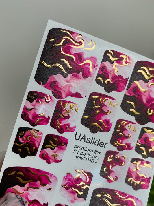 UA Slider Nail Wrap Films MWF-040 Pedicure Nail Wrap Films - Gold Foil – Full Toe Nail Art for Easy Pedicure