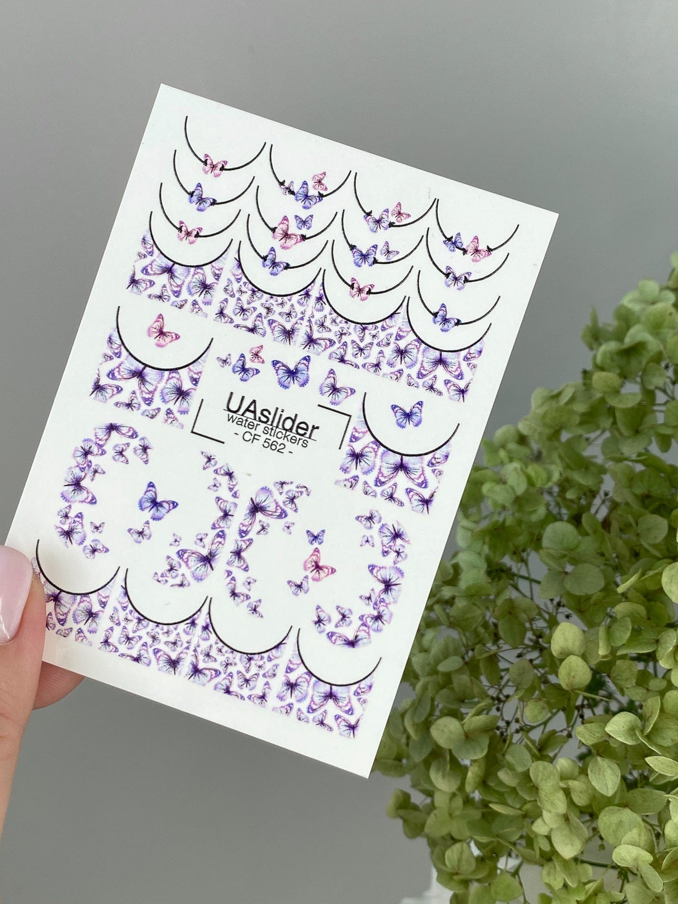 UASlider 2D Nail Decal CF-562 Purple Butterfly French Tip Nail Water Decals - Holographic Butterfly Nail Art