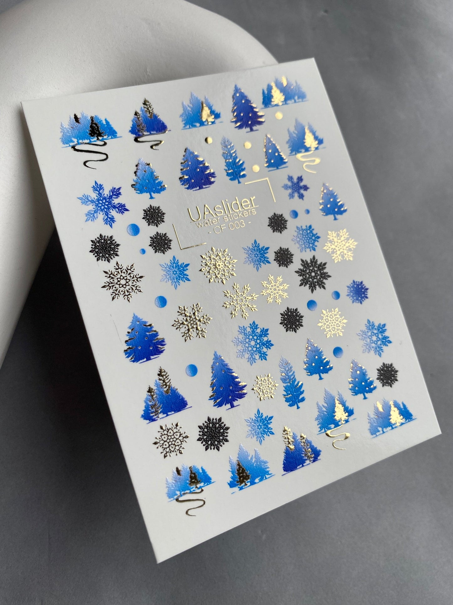 UA Slider 2D Nail Decal CF-003 Nail Water Decal Gold FOIL/ Blue Christmas Tree/ Snowflakes/ Elegant/ Christmas Nails / Xmas Nails/