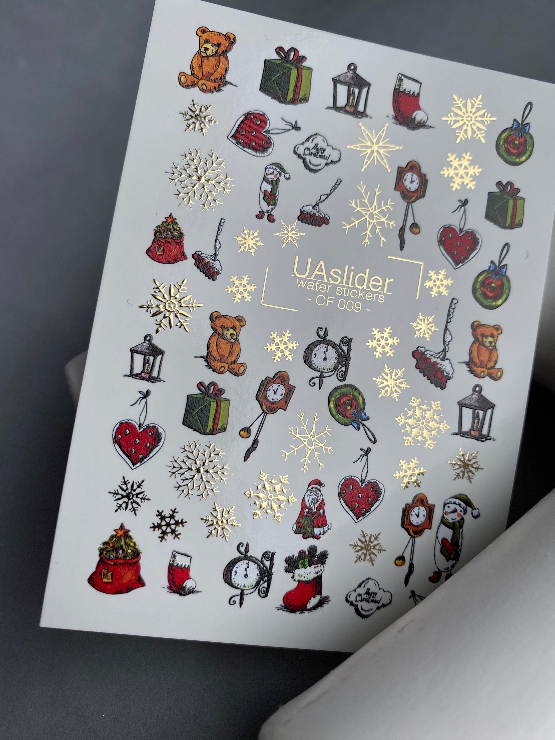 UA Slider 2D Nail Decal CF-009 Nail Water Decal Gold FOIL/ Christmas Gifts & Snowflake/ Festive nail designs/ Winter Nails