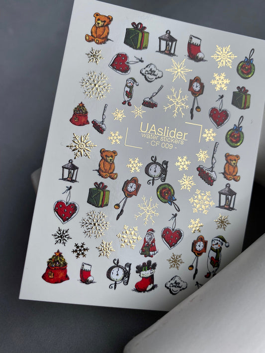 UA Slider 2D Nail Decal CF-009 Nail Water Decal Gold FOIL/ Christmas Gifts & Snowflake/ Festive nail designs/ Winter Nails