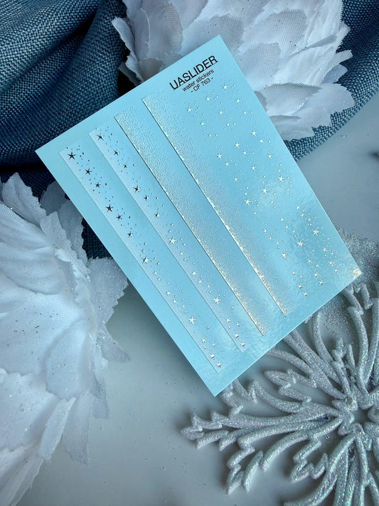 UA Slider 2D Nail Decal CF-763 Silver Foil Star Gradient French Tip Nail Decals