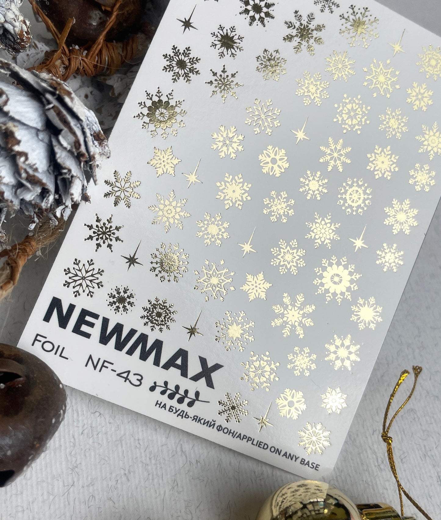 New Max 2D Nail Decal NF-43/ Snowflake Nail Decal Gold FOIL / Winter Snowflakes / Gold Christmas Nails