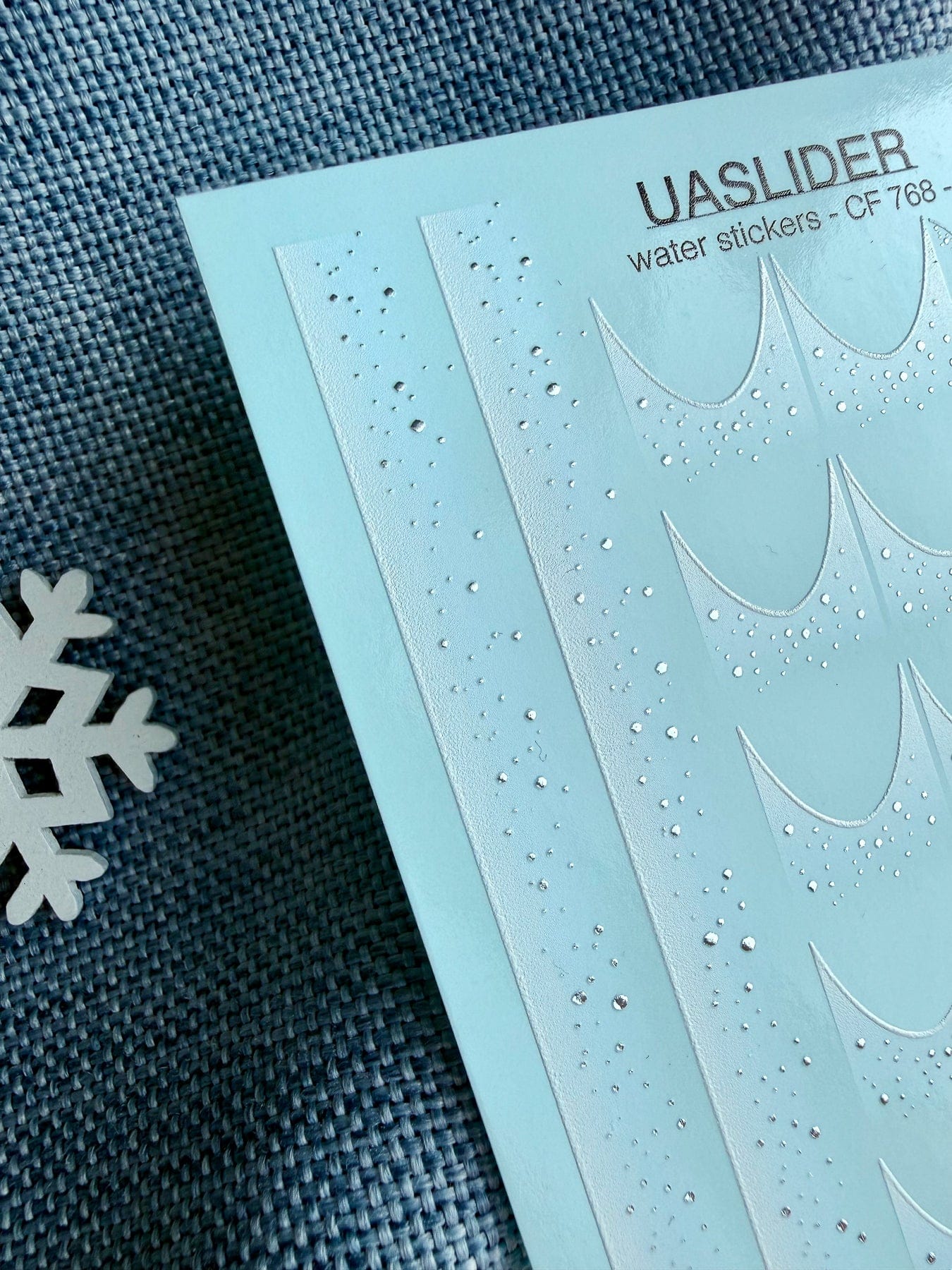 UA Slider 2D Nail Decal CF-786 White Snow Silver Dots French Winter Nail Decals