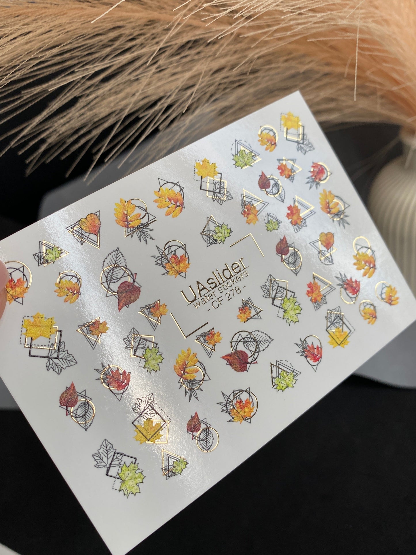 UA Slider 2D Nail Decal CF-278 Nail Water Decal Gold FOIL/ Geometric Autumn Leaf /Abstract Nails / Thanksgiving Manicures / Botanical