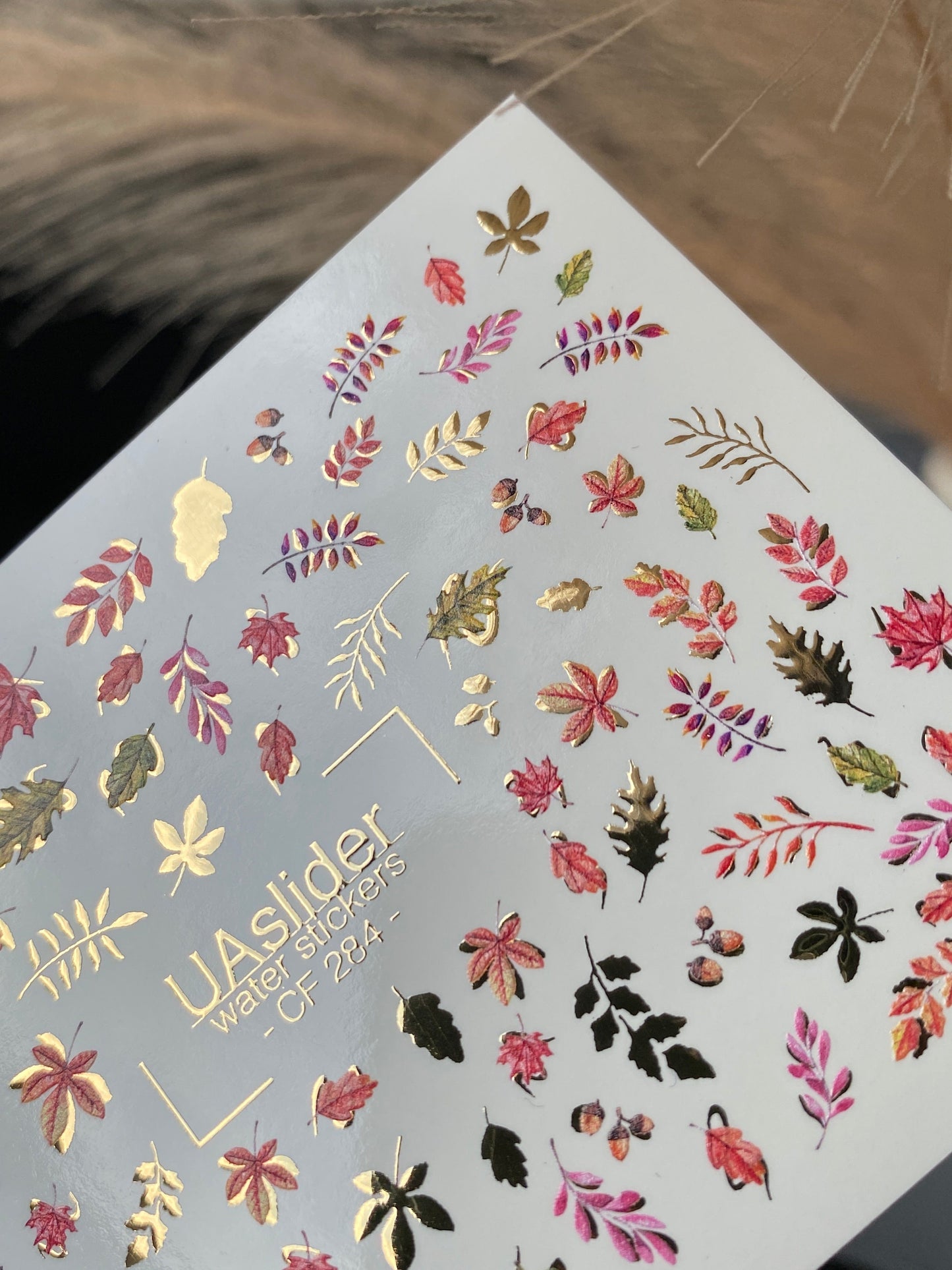 UA Slider 2D Nail Decal CF-284 Nail Water Decal Gold FOIL/ Colorful Fall /Leaves/ Colorful Maple Leaves/ Botanical/ Fall Nails