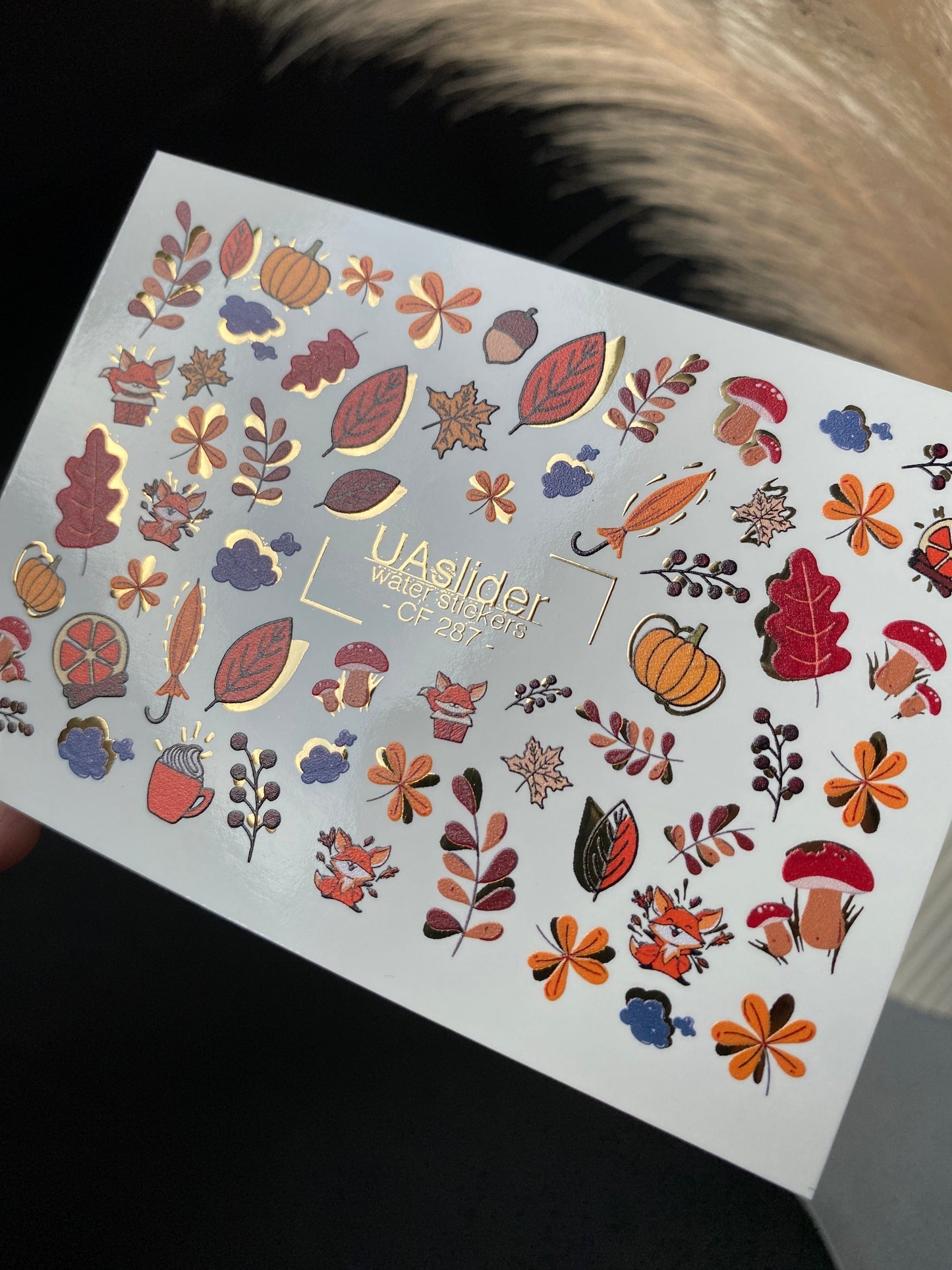 UA Slider 2D Nail Decal CF-287 Nail Water Decal Gold FOIL/ Autumn /Forest/ Fall /Leaves/ Colorful Maple Leaves