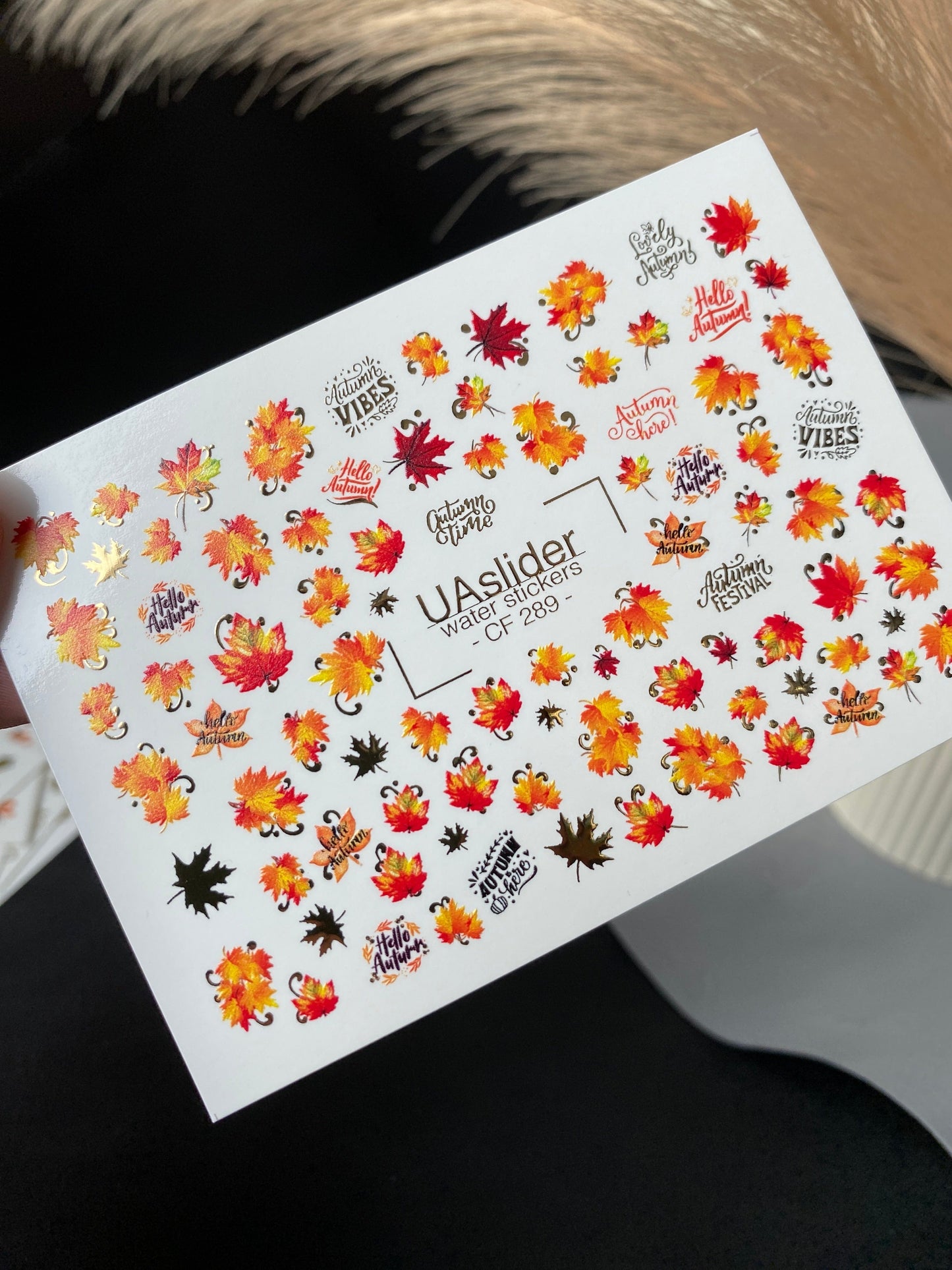UA Slider 2D Nail Decal CF-289 Nail Water Decal Gold FOIL/ Autumn/ Maple Leaves/ Warm Autumn Colors/ Thanksgiving Nails