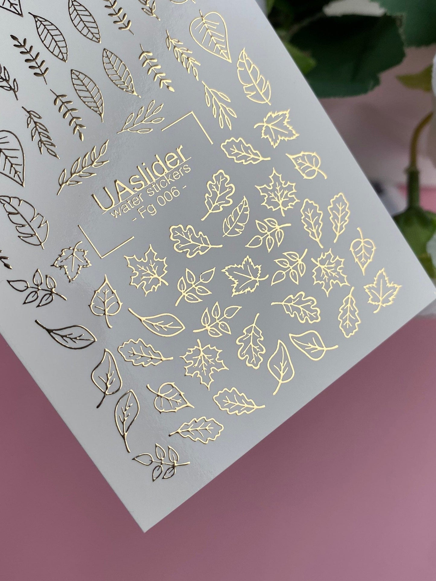 UA Slider 2D Nail Decal FG-006 Gold Foil Nail Water Decal /Autumn Leaf/ Elegant/ Leaves/ Fall/ Botanical Nails
