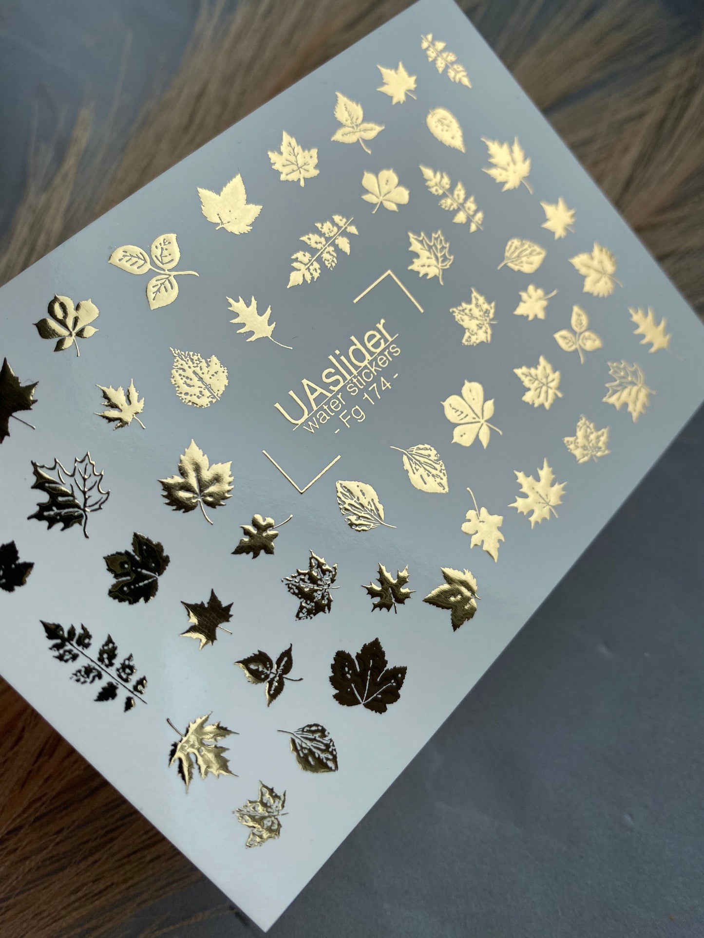 UA Slider 2D Nail Decal FG-174 Gold Foil Nail Water Decal / Maple Leaves/ Variety Of Fall Leaf Shapes / Autumn Leaf