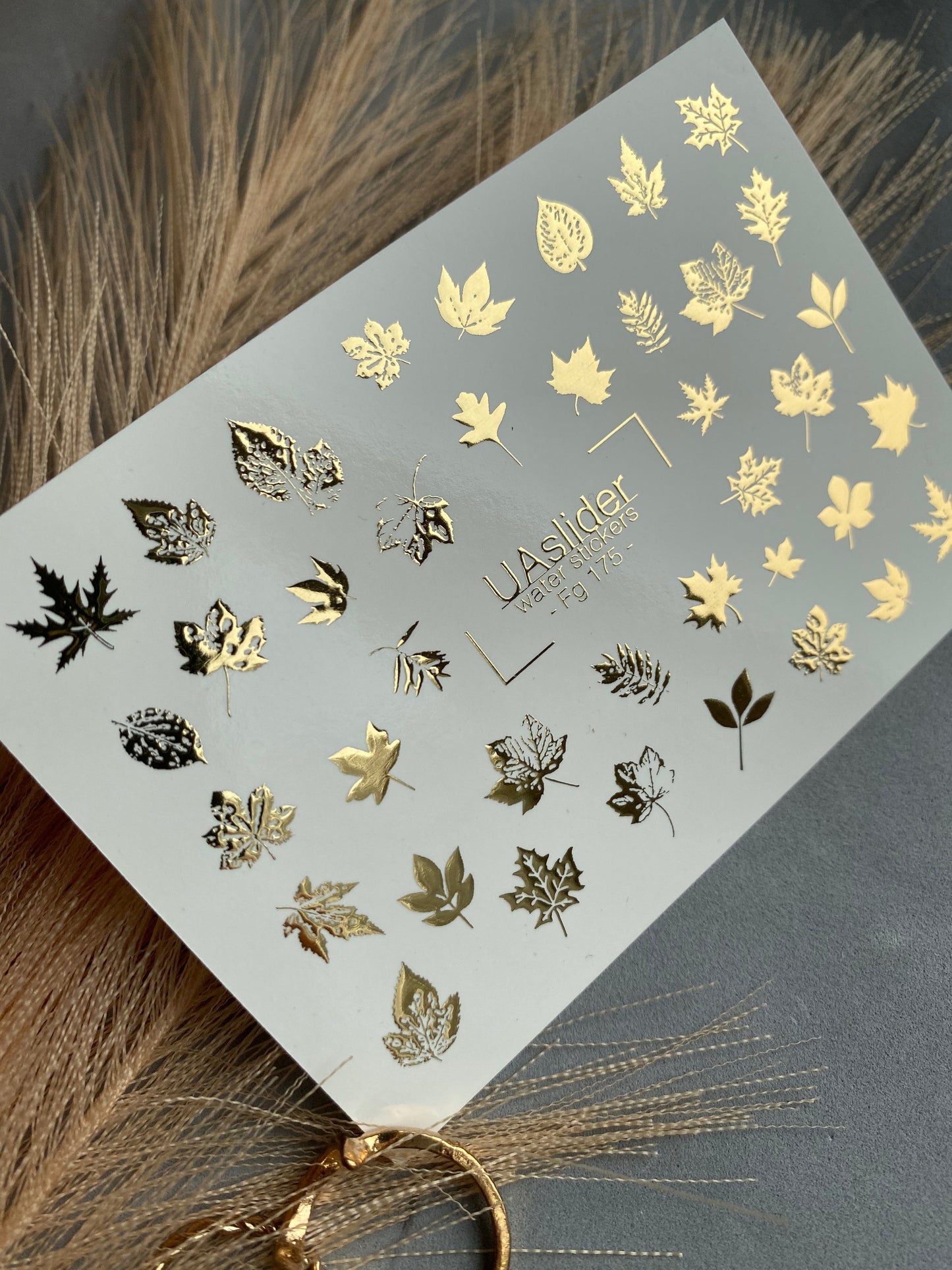 UA Slider 2D Nail Decal FG-175 Gold Foil Nail Water Decal / Maple Leaves/ Elegant/ Autumn /Botanical/ Oak Leaf Nails/Thanksgiving Nails