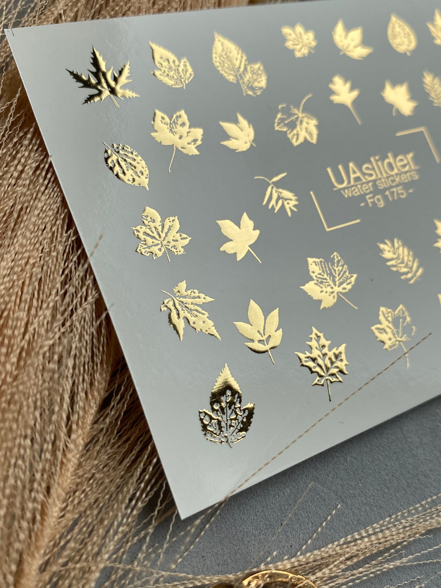 UA Slider 2D Nail Decal FG-175 Gold Foil Nail Water Decal / Maple Leaves/ Elegant/ Autumn /Botanical/ Oak Leaf Nails/Thanksgiving Nails