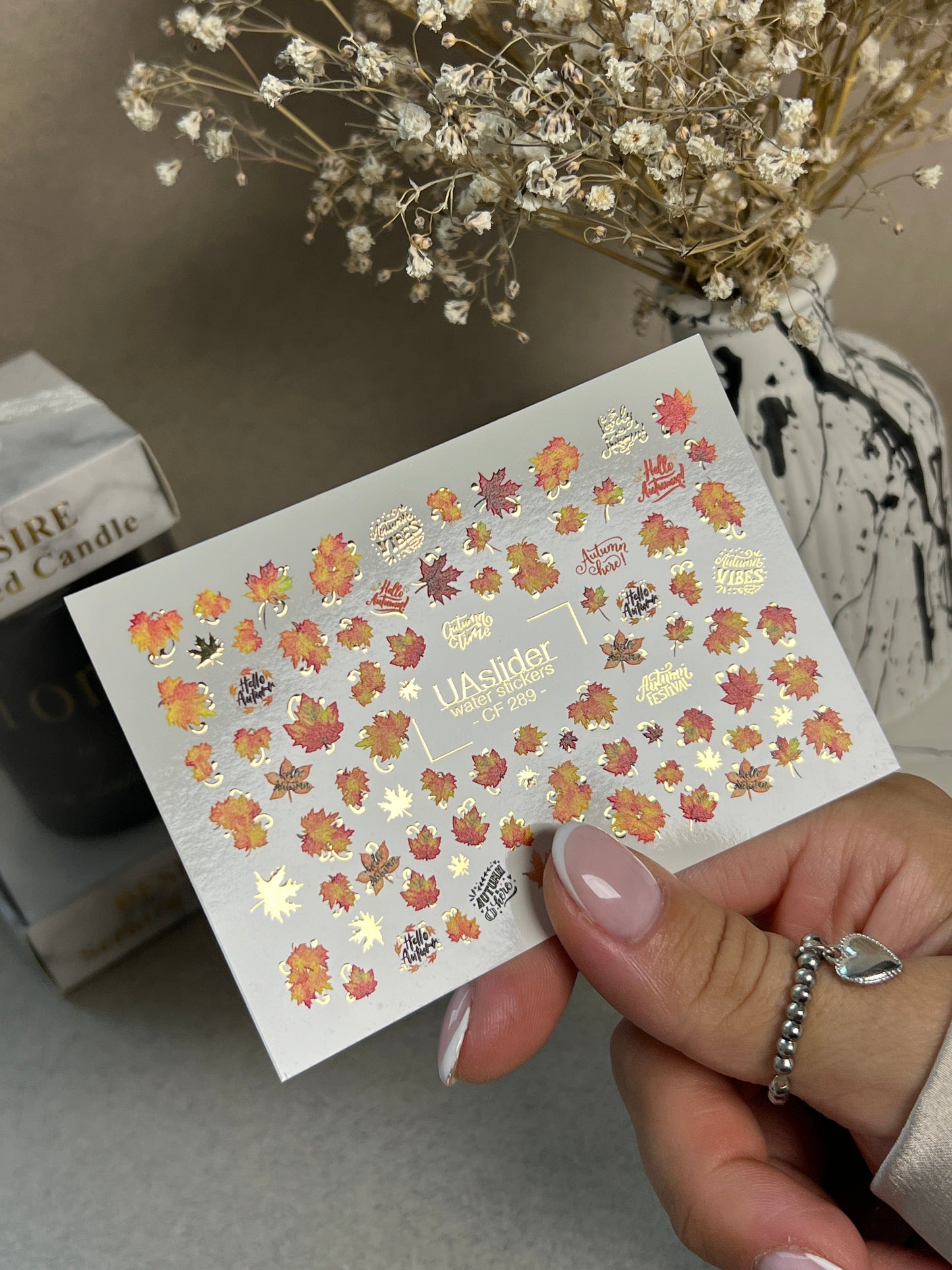 UA Slider 2D Nail Decal CF-289 Nail Water Decal Gold FOIL/ Autumn/ Maple Leaves/ Warm Autumn Colors/ Thanksgiving Nails