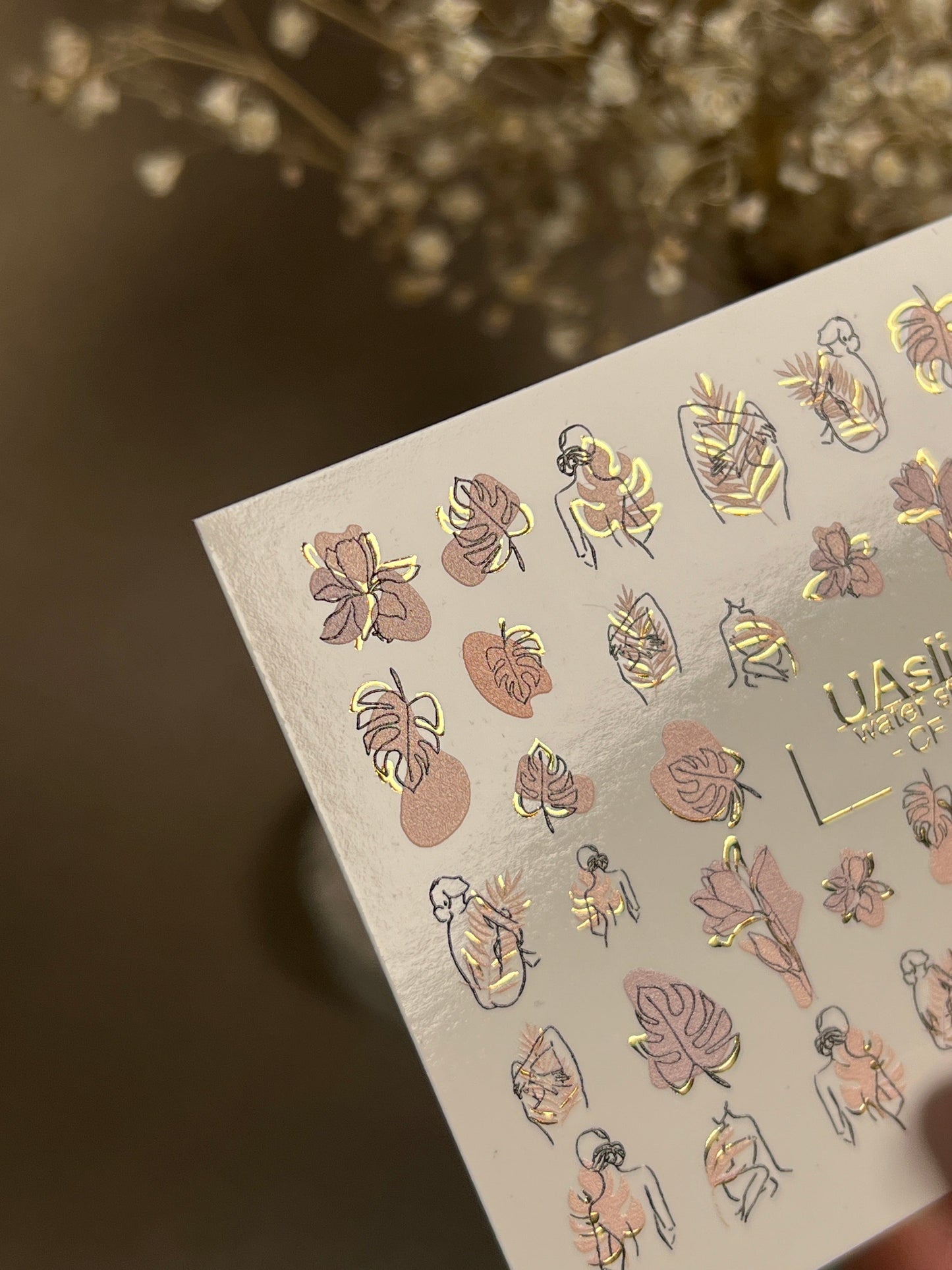 UA Slider 2D Nail Decal CF-277 Nail Water Decal Gold FOIL/ Feminine Silhouettes/ Tropical Leaves / Abstract Nails/ Summer Nails