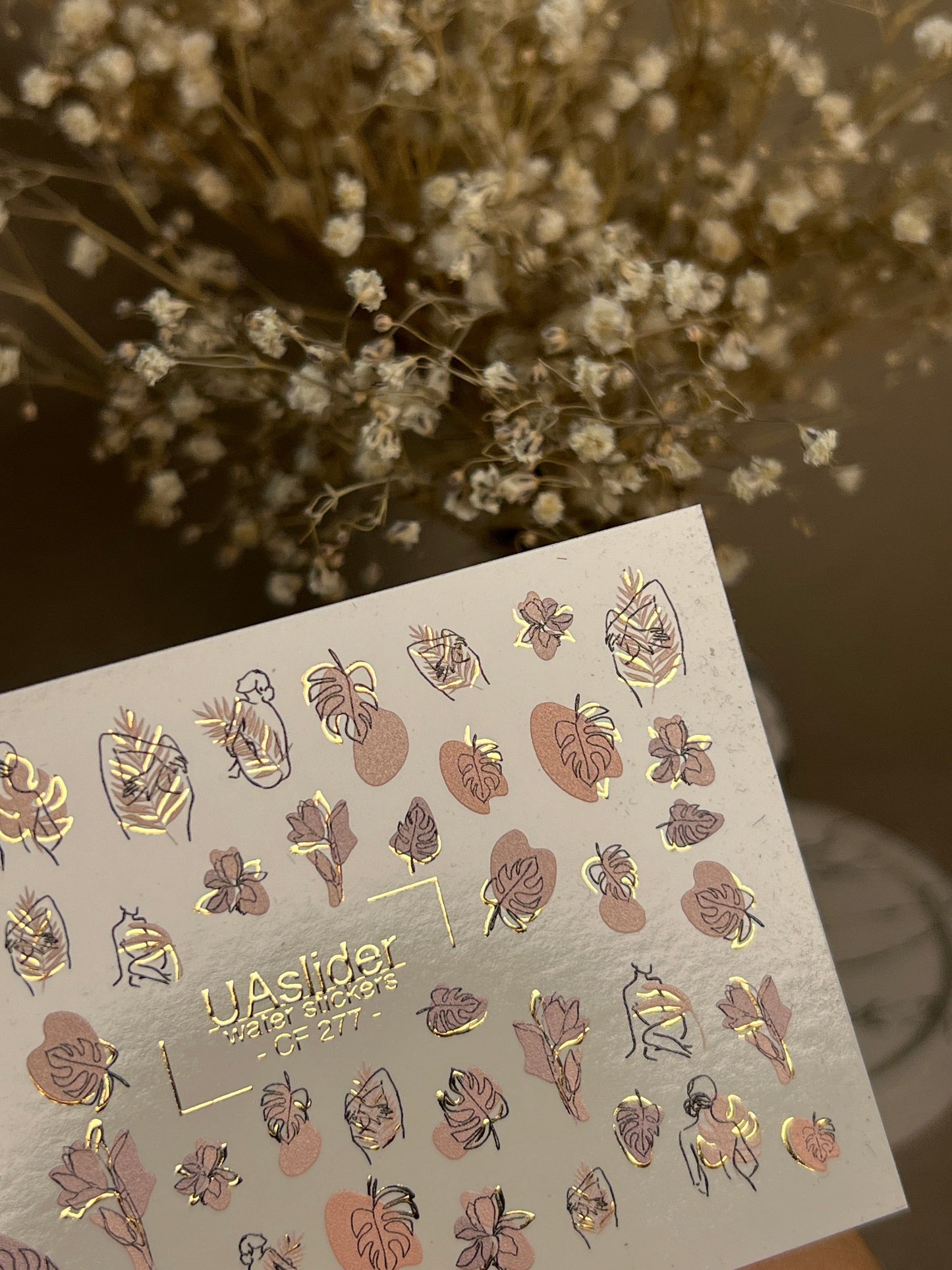 UA Slider 2D Nail Decal CF-277 Nail Water Decal Gold FOIL/ Feminine Silhouettes/ Tropical Leaves / Abstract Nails/ Summer Nails
