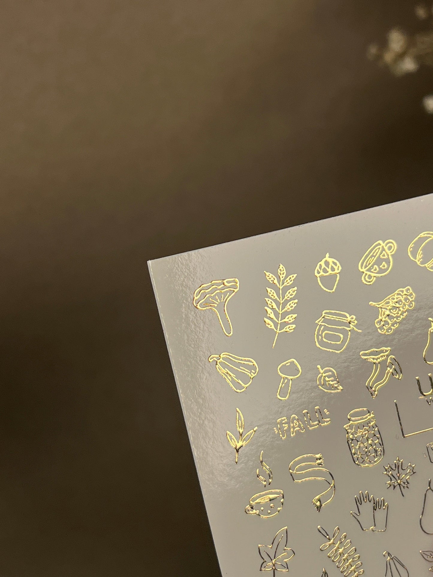 UA Slider 2D Nail Decal FG-168 Gold Foil Nail Water Decal /Autumn Nails / Fall Icons/ Leaves/ Acorns/ Pumpkins