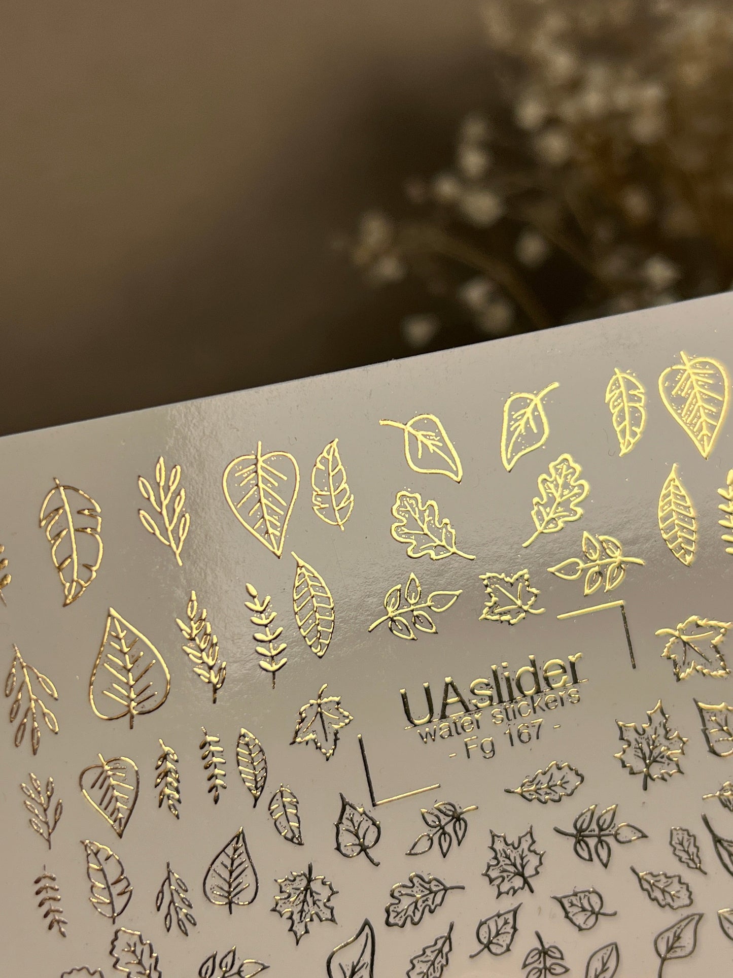 UA Slider 2D Nail Decal FG-167 Gold Foil Nail Water Decal / Autumn Leaf/Fall Vibes/Botanical/ Oak Leaf Nails/Thanksgiving Nails