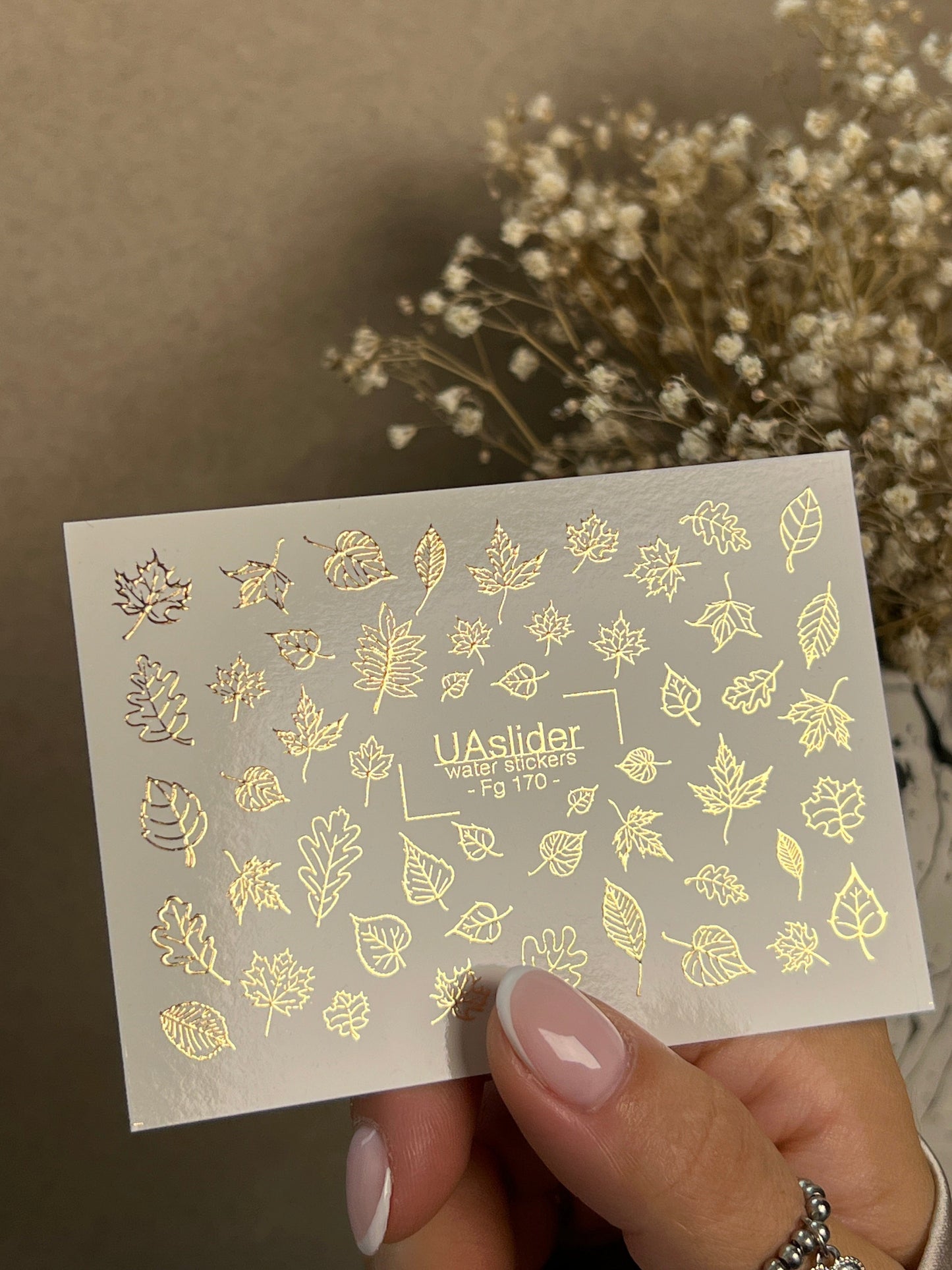UA Slider 2D Nail Decal FG-170 Gold Foil Nail Water Decal /Maple Leaves/ Autumn Leaf / Fall Vibes/ Oak Leaf Nails/ Thanksgiving Nail Designs.