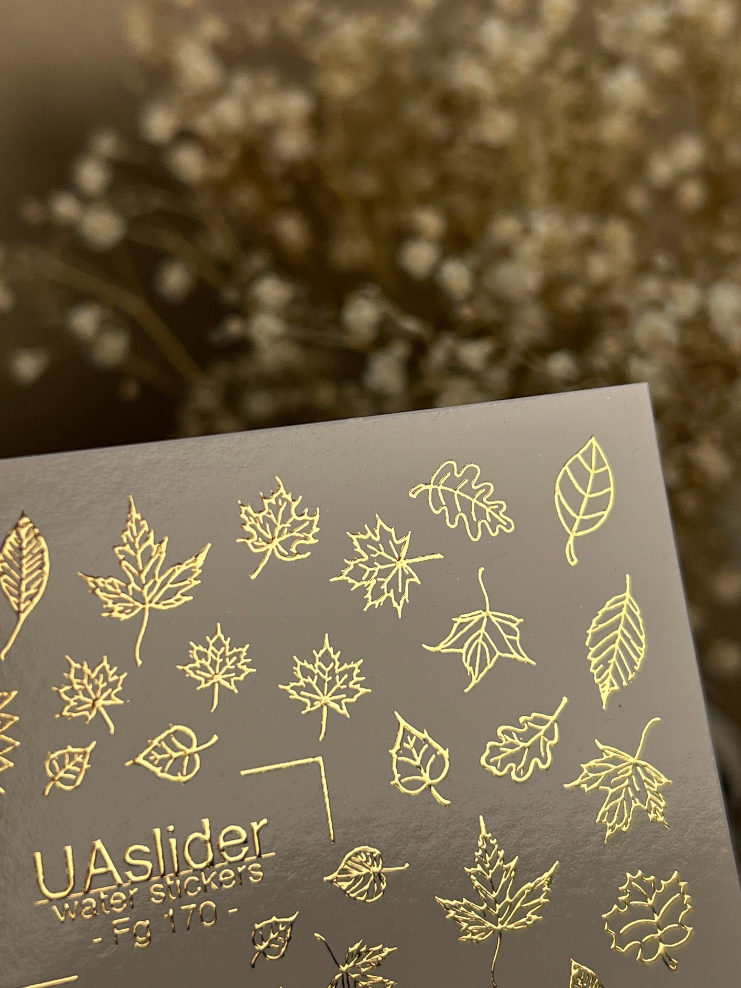 UA Slider 2D Nail Decal FG-170 Gold Foil Nail Water Decal /Maple Leaves/ Autumn Leaf / Fall Vibes/ Oak Leaf Nails/ Thanksgiving Nail Designs.