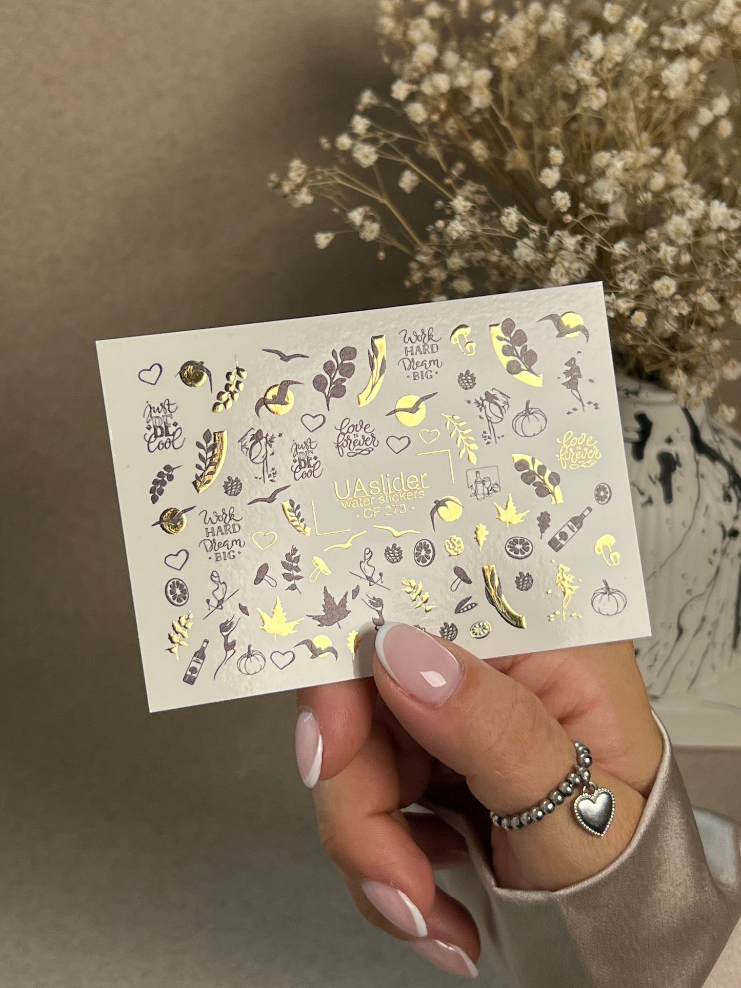 UA Slider 2D Nail Decal CF-273 Nail Water Decal Gold FOIL/ Autumn/ Pumpkins/ Thanksgiving/ Leaves/Citrus/ Black & Gold/ Quotes