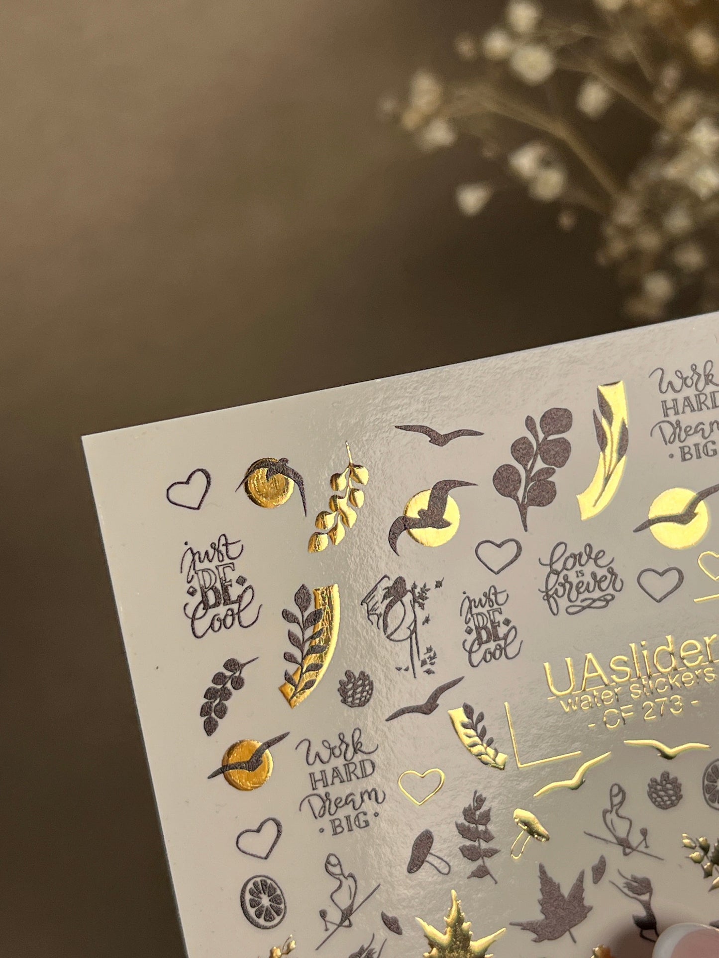 UA Slider 2D Nail Decal CF-273 Nail Water Decal Gold FOIL/ Autumn/ Pumpkins/ Thanksgiving/ Leaves/Citrus/ Black & Gold/ Quotes