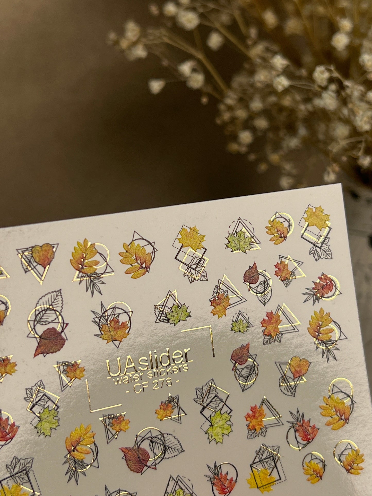UA Slider 2D Nail Decal CF-278 Nail Water Decal Gold FOIL/ Geometric Autumn Leaf /Abstract Nails / Thanksgiving Manicures / Botanical