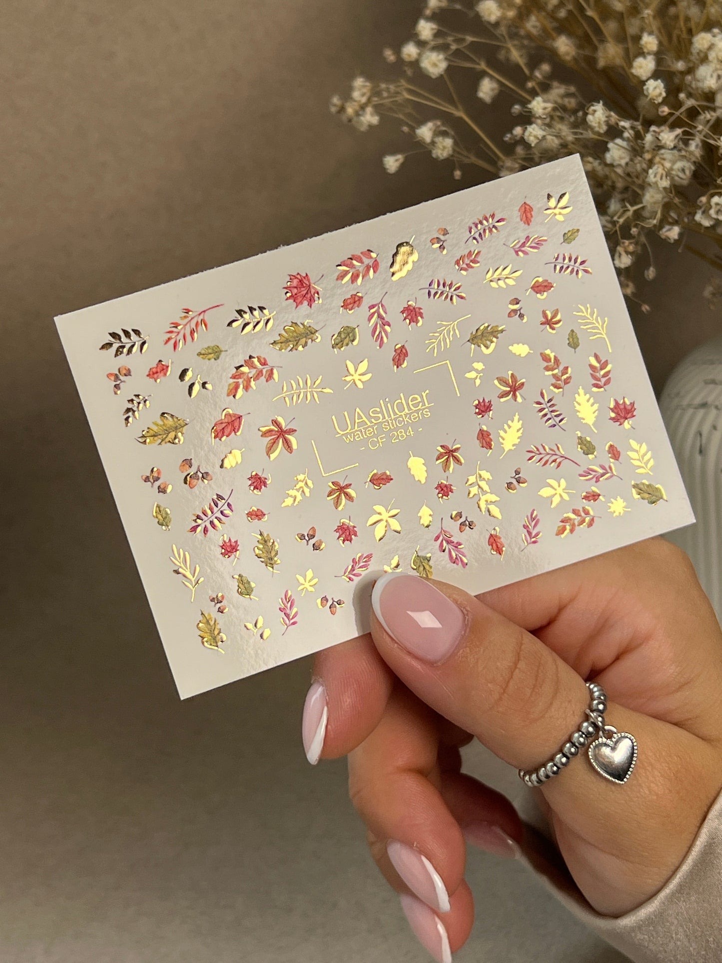 UA Slider 2D Nail Decal CF-284 Nail Water Decal Gold FOIL/ Colorful Fall /Leaves/ Colorful Maple Leaves/ Botanical/ Fall Nails