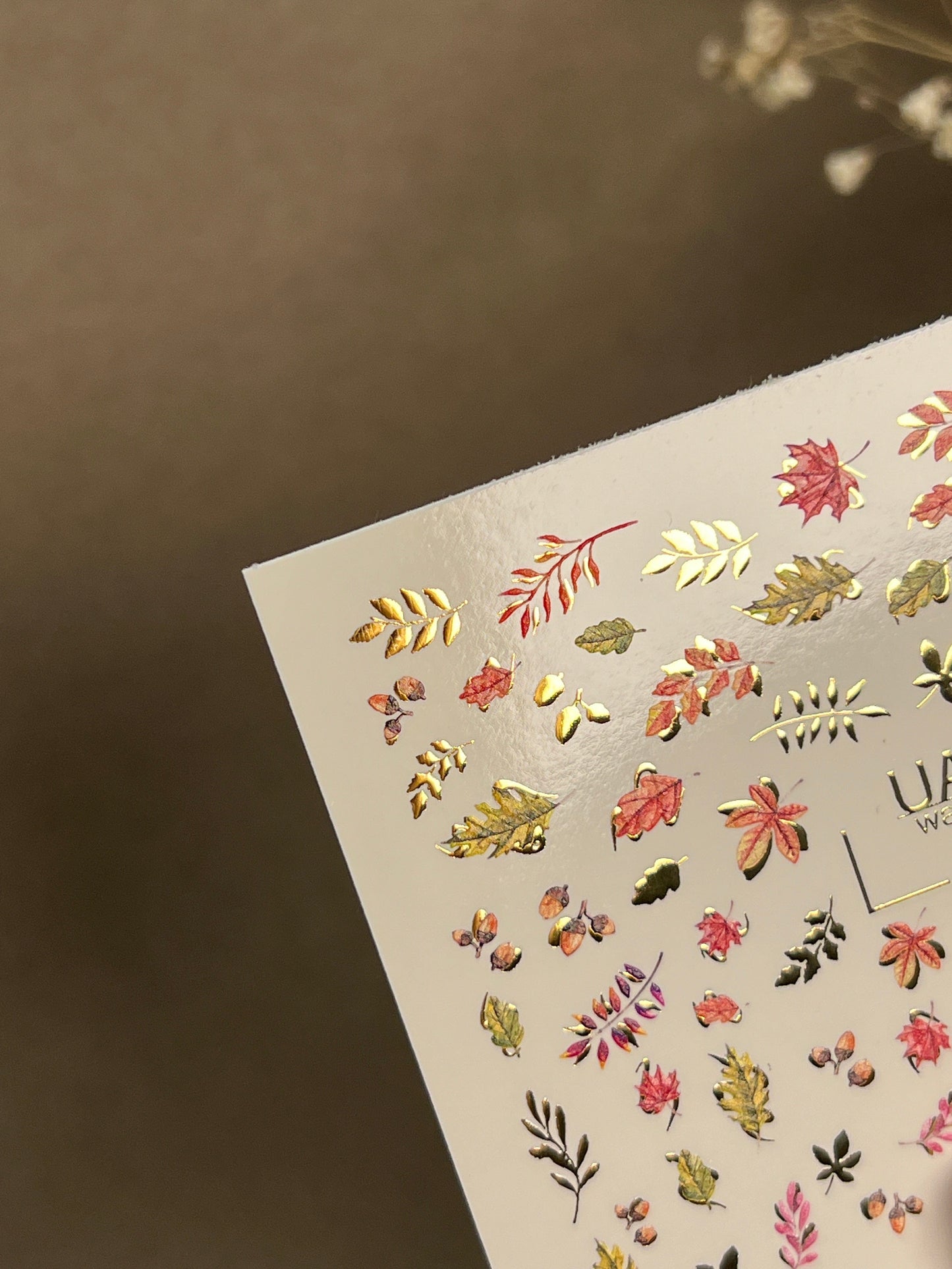 UA Slider 2D Nail Decal CF-284 Nail Water Decal Gold FOIL/ Colorful Fall /Leaves/ Colorful Maple Leaves/ Botanical/ Fall Nails