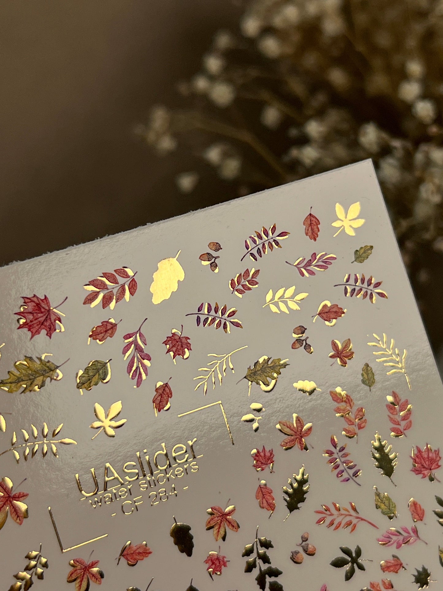 UA Slider 2D Nail Decal CF-284 Nail Water Decal Gold FOIL/ Colorful Fall /Leaves/ Colorful Maple Leaves/ Botanical/ Fall Nails