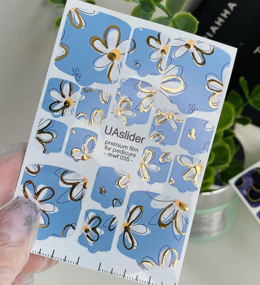 UA Slider Nail Wrap Films Pedicure Nail Wrap Films - Gold Foil – Full Toe Nail Art for Easy Pedicure