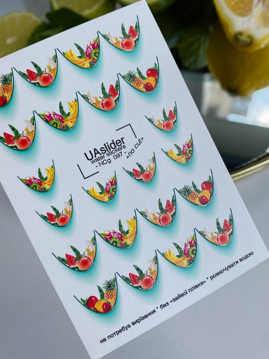 XND Products 2D Nail Decal NCG-097 Tropical Fruit French Tips Water Decals – Summer Kiwi, Watermelon & Pineapple Nails