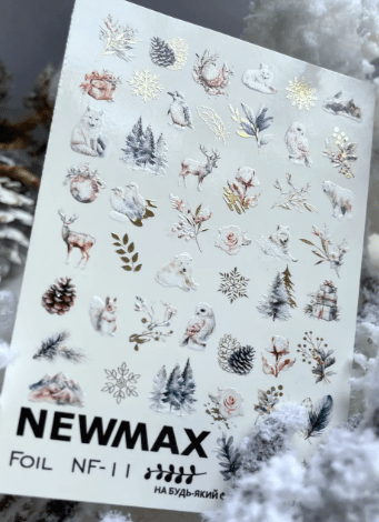New Max 2D Nail Decal NF-11/ Nail Decal FOIL /Winter Animals/ Snowflakes/ Flowers